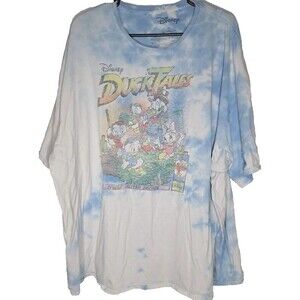 DuckTales Disney White Blue Tie Dye Graphic T-Shirt Mens 3XL Distressed Faded T